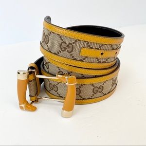 GUCCI Interlocking Boots Buckle GG Monogram Belt Yellow 95/38